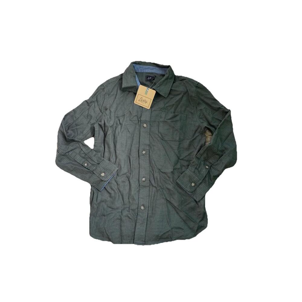 Boys Green‎ Collard Shirt Bixby Nomad Green Stripes M 8-10 Youth H71